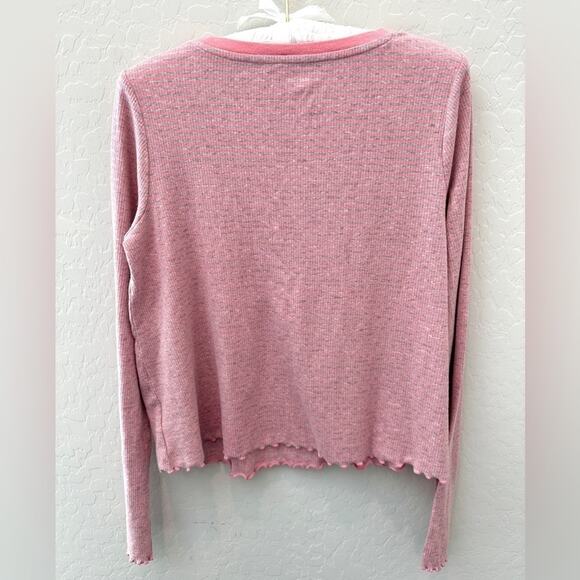 GAP | GapBody Pink & Gray Striped Lettuce Hem Long Sleeve Tee | Size XS - Picture 4 of 6